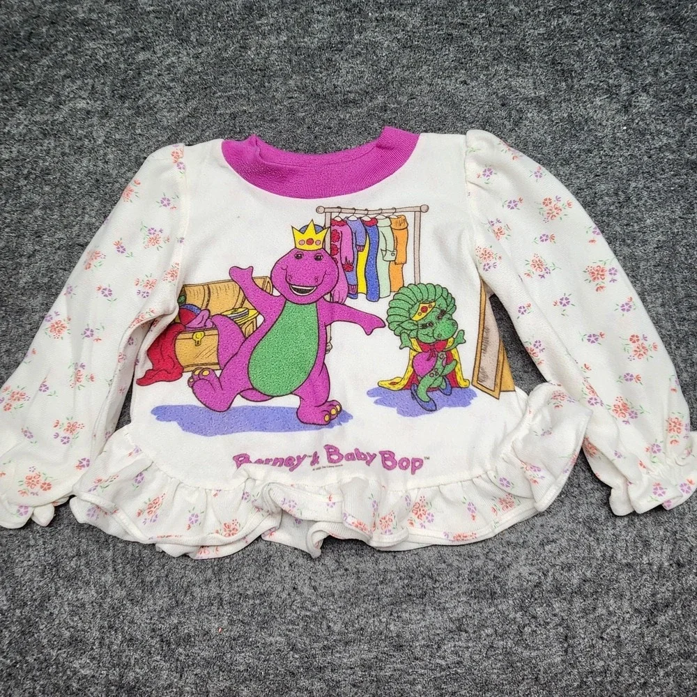 Barney Baby Bop Vintage 1992 Lyons Toddler Girls Sleepwear Pajama PJ Set 4T